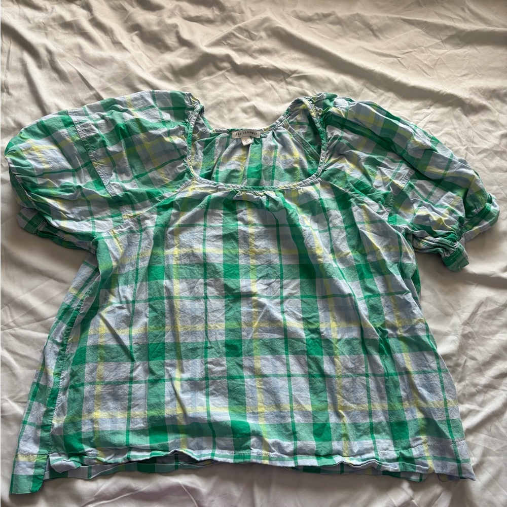 Green and Blue Plaid Blouse